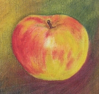 detail of oil painting of apple